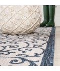 SANTA MONICA Area Rug Madrid Vintage Filigree Textured Weave Blue/Cream 5' Square Indoor/Outdoor Area Rug