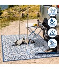 SANTA MONICA Area Rug Madrid Vintage Filigree Textured Weave Blue/Cream 5' Square Indoor/Outdoor Area Rug