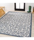 SANTA MONICA Area Rug Madrid Vintage Filigree Textured Weave Blue/Cream 8 ft. x 10 ft. Indoor/Outdoor Area Rug