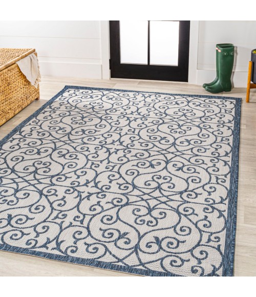 SANTA MONICA Area Rug Madrid Vintage Filigree Textured Weave Blue/Cream 8 ft. x 10 ft. Indoor/Outdoor Area Rug
