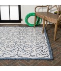 SANTA MONICA Area Rug Madrid Vintage Filigree Textured Weave Blue/Cream 8 ft. x 10 ft. Indoor/Outdoor Area Rug
