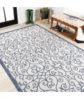 SANTA MONICA Area Rug Madrid Vintage Filigree Textured Weave Blue/Cream 8 ft. x 10 ft. Indoor/Outdoor Area Rug