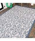 SANTA MONICA Area Rug Madrid Vintage Filigree Textured Weave Blue/Cream 8 ft. x 10 ft. Indoor/Outdoor Area Rug