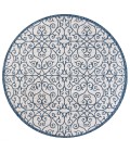 SANTA MONICA Area Rug Madrid Vintage Filigree Textured Weave Blue/Cream 5' Round Indoor/Outdoor Area Rug