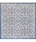 SANTA MONICA Area Rug Madrid Vintage Filigree Textured Weave Blue/Cream 5' Square Indoor/Outdoor Area Rug