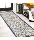 SANTA MONICA Area Rug Madrid Vintage Filigree Textured Weave Navy/Beige 2 ft. x 10 ft. Indoor/Outdoor Runner Rug