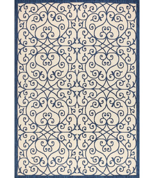 SANTA MONICA Area Rug Madrid Vintage Filigree Textured Weave Navy/Beige 4 ft. x 6 ft. Indoor/Outdoor Area Rug