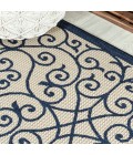 SANTA MONICA Area Rug Madrid Vintage Filigree Textured Weave Navy/Beige 5' Square Indoor/Outdoor Area Rug