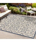 SANTA MONICA Area Rug Madrid Vintage Filigree Textured Weave Navy/Beige 4 ft. x 6 ft. Indoor/Outdoor Area Rug