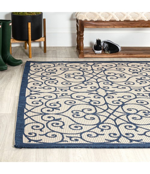 SANTA MONICA Area Rug Madrid Vintage Filigree Textured Weave Navy/Beige 4 ft. x 6 ft. Indoor/Outdoor Area Rug