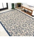 SANTA MONICA Area Rug Madrid Vintage Filigree Textured Weave Navy/Beige 4 ft. x 6 ft. Indoor/Outdoor Area Rug