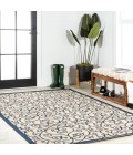 SANTA MONICA Area Rug Madrid Vintage Filigree Textured Weave Navy/Beige 4 ft. x 6 ft. Indoor/Outdoor Area Rug