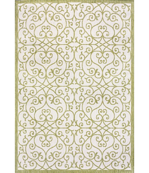 SANTA MONICA Area Rug Madrid Vintage Filigree Textured Weave Green/Cream 4 ft. x 6 ft. Indoor/Outdoor Area Rug