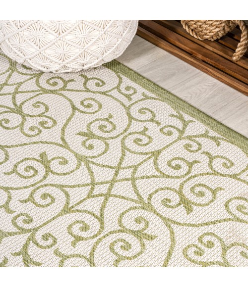 SANTA MONICA Area Rug Madrid Vintage Filigree Textured Weave Green/Cream 2 ft. x 10 ft. Indoor/Outdoor Runner Rug