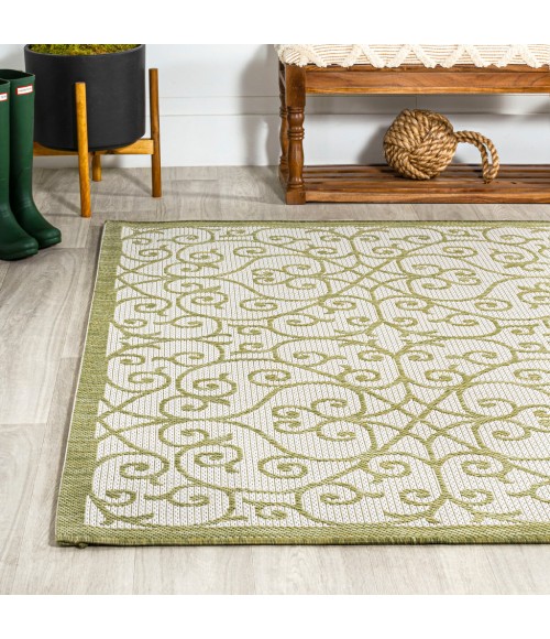 SANTA MONICA Area Rug Madrid Vintage Filigree Textured Weave Green/Cream 4 ft. x 6 ft. Indoor/Outdoor Area Rug