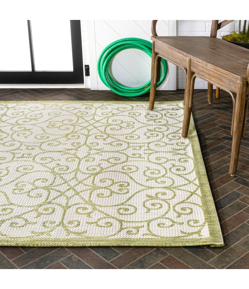 SANTA MONICA Area Rug Madrid Vintage Filigree Textured Weave Green/Cream 4 ft. x 6 ft. Indoor/Outdoor Area Rug