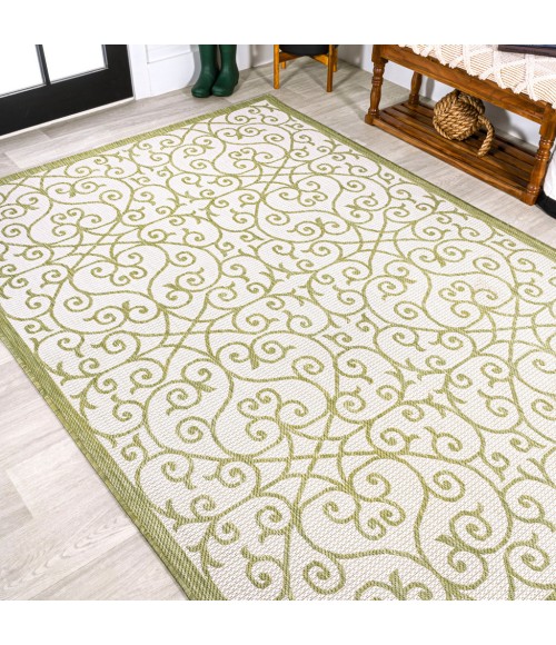 SANTA MONICA Area Rug Madrid Vintage Filigree Textured Weave Green/Cream 4 ft. x 6 ft. Indoor/Outdoor Area Rug