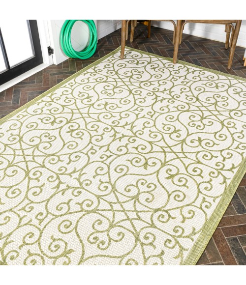 SANTA MONICA Area Rug Madrid Vintage Filigree Textured Weave Green/Cream 4 ft. x 6 ft. Indoor/Outdoor Area Rug