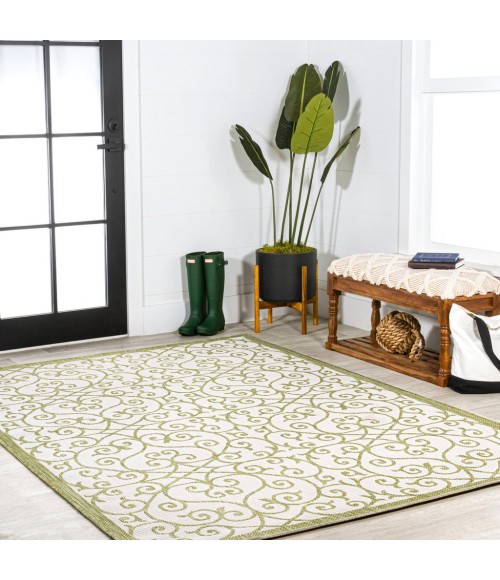 SANTA MONICA Area Rug Madrid Vintage Filigree Textured Weave Green/Cream 4 ft. x 6 ft. Indoor/Outdoor Area Rug