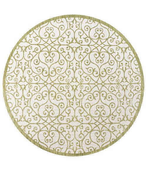 Madrid Vintage Filigree Textured Weave Green/Cream 5' Round Indoor/Outdoor Area Rug