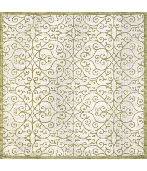 Madrid Vintage Filigree Textured Weave Green/Cream 5' Square Indoor/Outdoor Area Rug