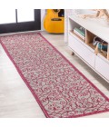 SANTA MONICA Area Rug Madrid Vintage Filigree Textured Weave Light Gray/Fuchsia 2 ft. x 10 ft. Indoor/Outdoor Runner Rug