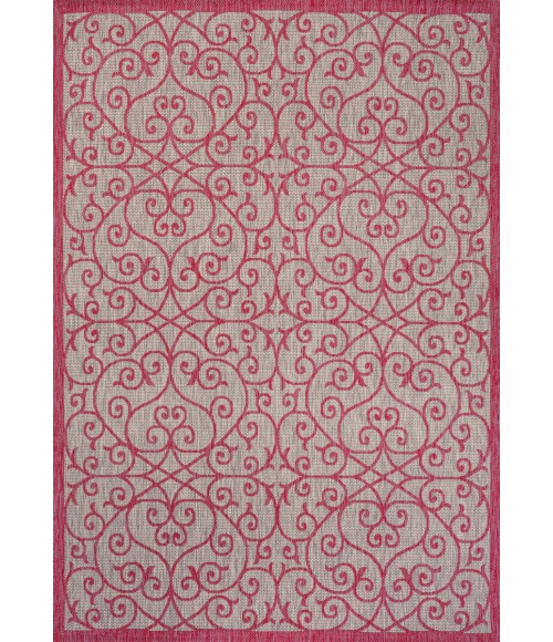 Madrid Vintage Filigree Textured Weave Light Gray/Fuchsia 4 ft. x 6 ft. Indoor/Outdoor Area Rug