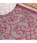 Madrid Vintage Filigree Textured Weave Light Gray/Fuchsia 5' Round Indoor/Outdoor Area Rug