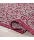 Madrid Vintage Filigree Textured Weave Light Gray/Fuchsia 5' Round Indoor/Outdoor Area Rug
