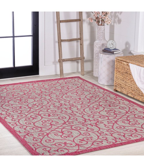 Madrid Vintage Filigree Textured Weave Light Gray/Fuchsia 4 ft. x 6 ft. Indoor/Outdoor Area Rug