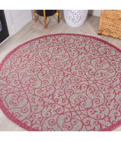 Jonathany Santa Monica SMB107I Light Gray/Fuchsia Area Rug 5 ft. 3 in. X 5 ft. 3 in. Round