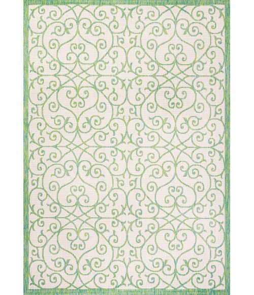 SANTA MONICA Area Rug Madrid Vintage Filigree Textured Weave Cream/Green 5 ft. x 8 ft. Indoor/Outdoor Area Rug