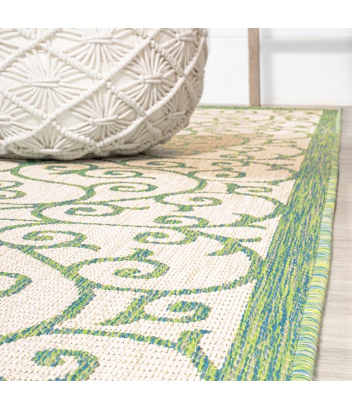 Madrid Vintage Filigree Textured Weave Cream/Green 5' Round Indoor/Outdoor Area Rug