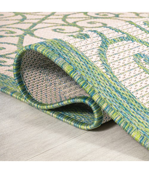 Madrid Vintage Filigree Textured Weave Cream/Green 5' Round Indoor/Outdoor Area Rug