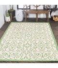 SANTA MONICA Area Rug Madrid Vintage Filigree Textured Weave Cream/Green 5 ft. x 8 ft. Indoor/Outdoor Area Rug