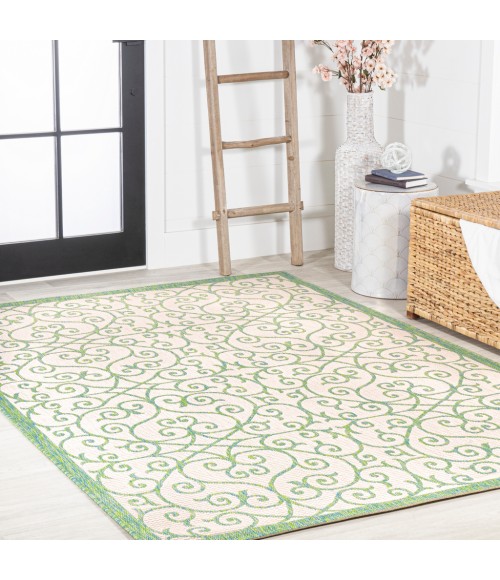 SANTA MONICA Area Rug Madrid Vintage Filigree Textured Weave Cream/Green 5 ft. x 8 ft. Indoor/Outdoor Area Rug