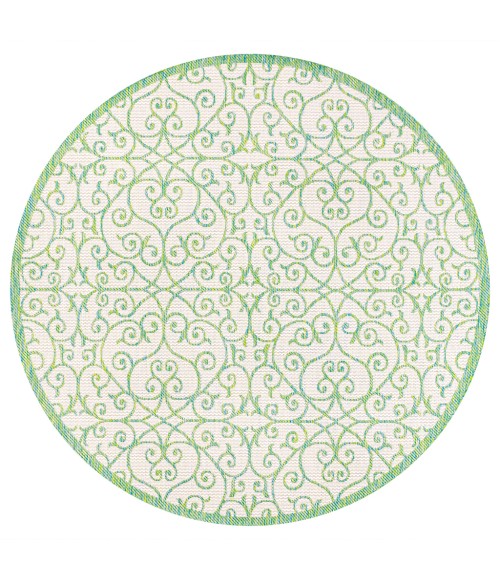Madrid Vintage Filigree Textured Weave Cream/Green 5' Round Indoor/Outdoor Area Rug