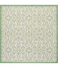 SANTA MONICA Area Rug Madrid Vintage Filigree Textured Weave Cream/Green 5' Square Indoor/Outdoor Area Rug