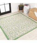 SANTA MONICA Area Rug Madrid Vintage Filigree Textured Weave Cream/Green 5' Square Indoor/Outdoor Area Rug