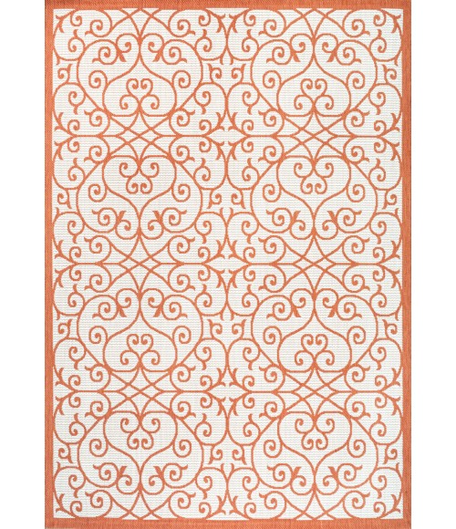 SANTA MONICA Area Rug Madrid Vintage Filigree Textured Weave Cream/Orange 5 ft. x 8 ft. Indoor/Outdoor Area Rug