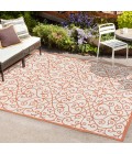 SANTA MONICA Area Rug Madrid Vintage Filigree Textured Weave Cream/Orange 5 ft. x 8 ft. Indoor/Outdoor Area Rug
