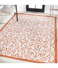 SANTA MONICA Area Rug Madrid Vintage Filigree Textured Weave Cream/Orange 5 ft. x 8 ft. Indoor/Outdoor Area Rug