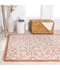 SANTA MONICA Area Rug Madrid Vintage Filigree Textured Weave Cream/Orange 5 ft. x 8 ft. Indoor/Outdoor Area Rug