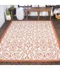 SANTA MONICA Area Rug Madrid Vintage Filigree Textured Weave Cream/Orange 5 ft. x 8 ft. Indoor/Outdoor Area Rug