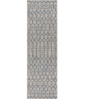 Ourika Moroccan Geometric Textured Weave Light Gray/Navy 2 ft. x 8 ft. Indoor/Outdoor Runner Rug