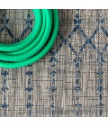 SANTA MONICA Area Rug Ourika Moroccan Geometric Textured Weave Light Gray/Navy 5' Round Indoor/Outdoor Area Rug