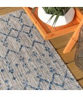 SANTA MONICA Area Rug Ourika Moroccan Geometric Textured Weave Light Gray/Navy 5' Round Indoor/Outdoor Area Rug