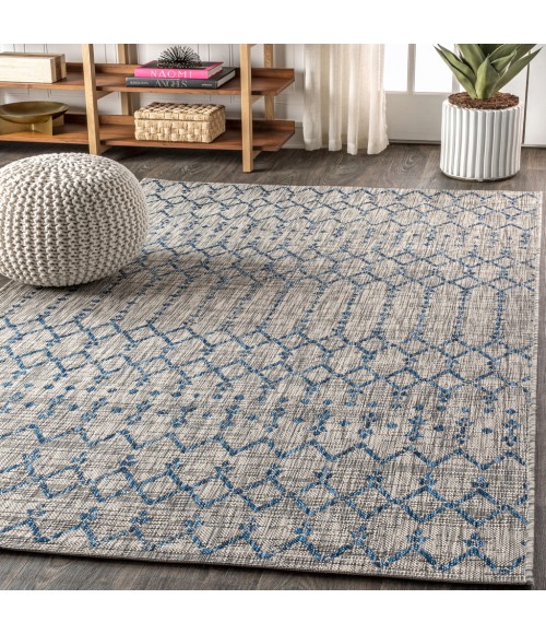 SANTA MONICA Area Rug Ourika Moroccan Geometric Textured Weave Light Gray/Navy 4 ft. x 6 ft. Indoor/Outdoor Area Rug
