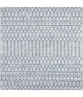 SANTA MONICA Area Rug Ourika Moroccan Geometric Textured Weave Light Gray/Navy 5' Square Indoor/Outdoor Area Rug