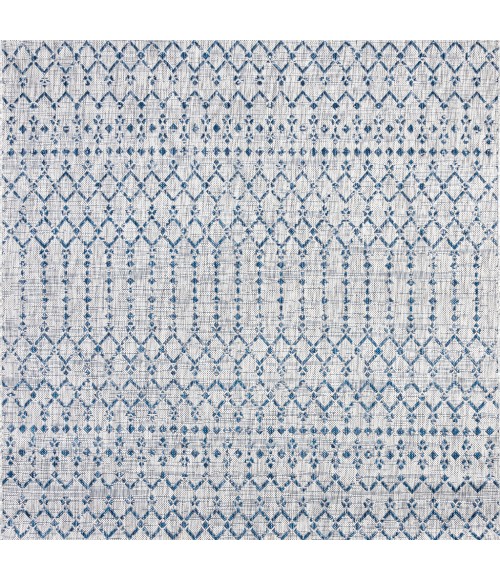 SANTA MONICA Area Rug Ourika Moroccan Geometric Textured Weave Light Gray/Navy 5' Square Indoor/Outdoor Area Rug